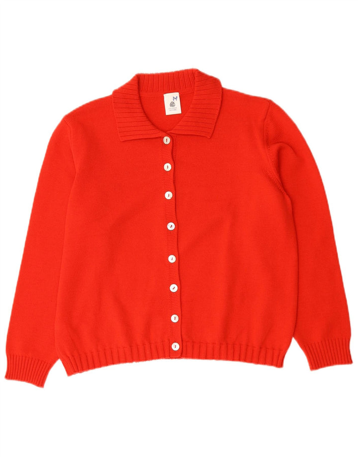 Sweter damski w stylu vintage, UK 14, średnia czerwona wełna z merynosów