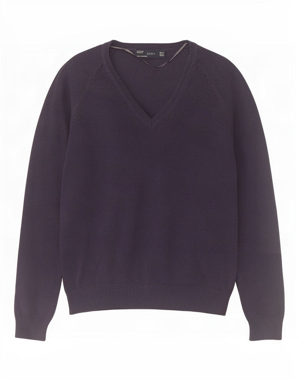 Sweter damski Zara z dekoltem w kształcie litery V, UK 12, średni granatowy