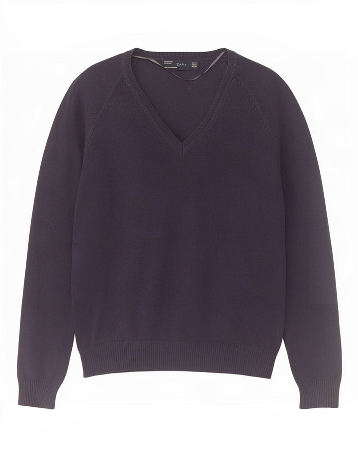 Sweter damski Zara z dekoltem w kształcie litery V, UK 12, średni granatowy