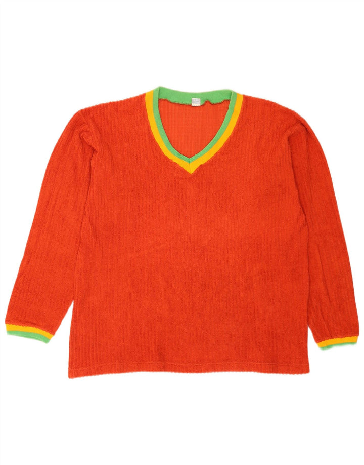 Top damski w stylu vintage, z długim rękawem, US 8, bawełna w kolorze średniej pomarańczy
