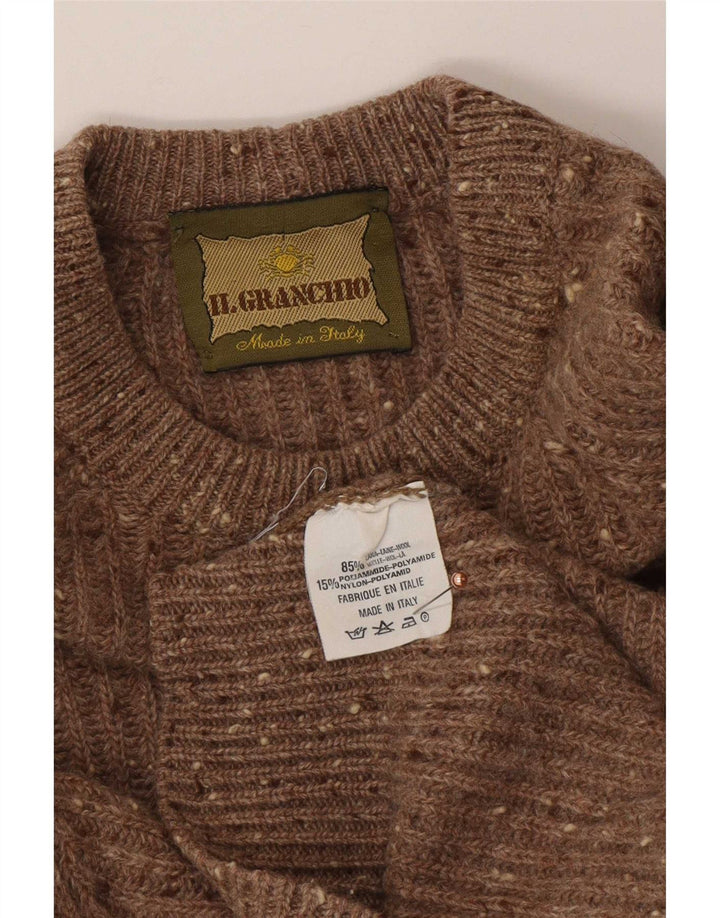 Il Granchio Męski sweter z okrągłym dekoltem, duży, brązowy, wełniany nakrapiany