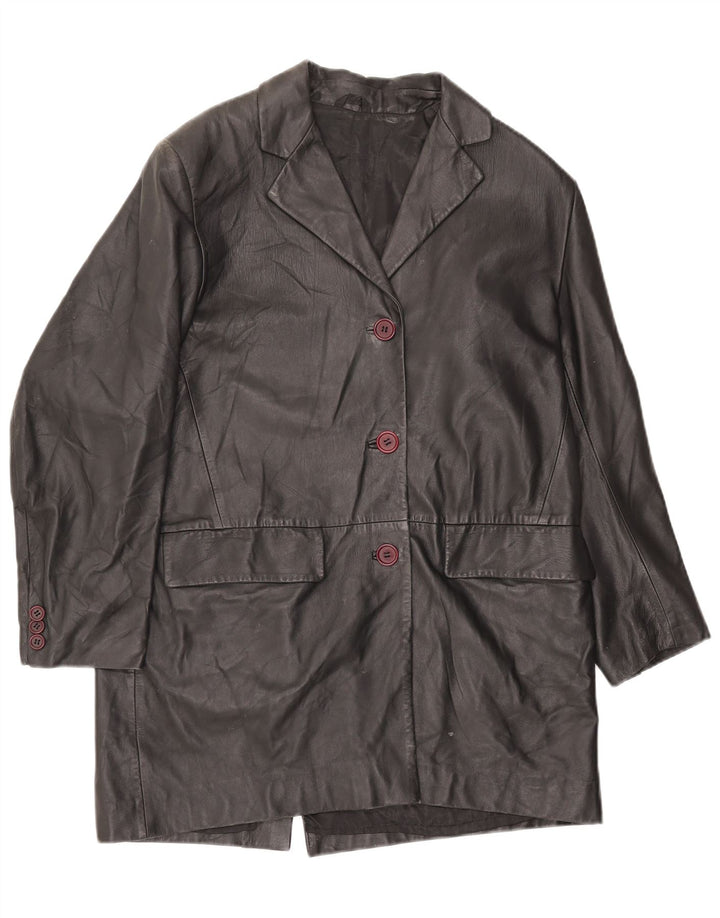 Vintage damski płaszcz skórzany IT 42, średnia czarna skóra