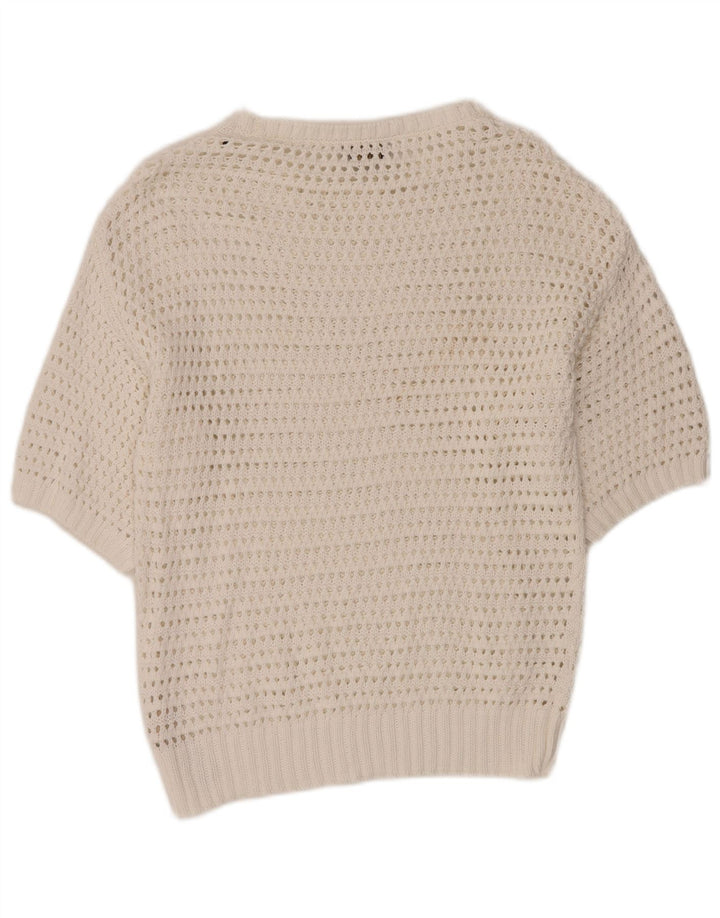 MASSIMO DUTTI Damski sweter szydełkowy z dekoltem w łódkę UK 12 Średni biały