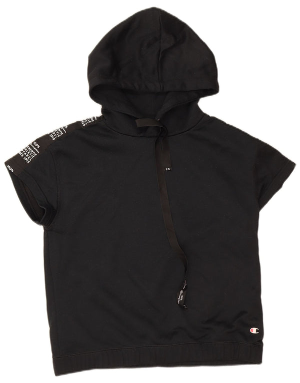 Damska bluza z kapturem Champion Graphic z krótkim rękawem UK 16, duża czarna