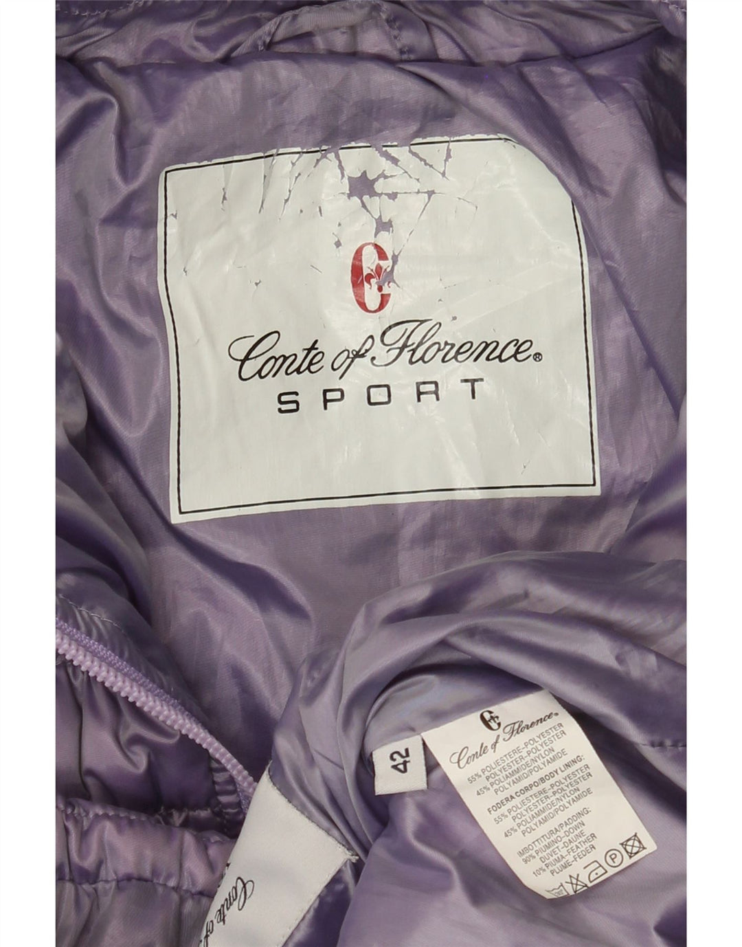 CONTE OF FLORENCE Womens Padded Jacket IT 42 Medium Purple Polyester Vintage Conte of Florence and Second-Hand Conte of Florence from Messina Hembry 