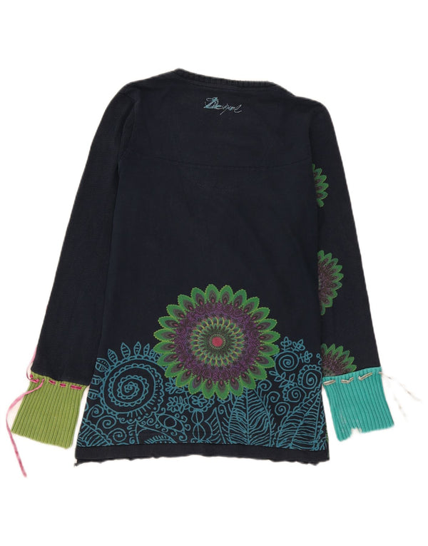 Desigual damski top graficzny z długim rękawem UK 14, duży, granatowy paisley