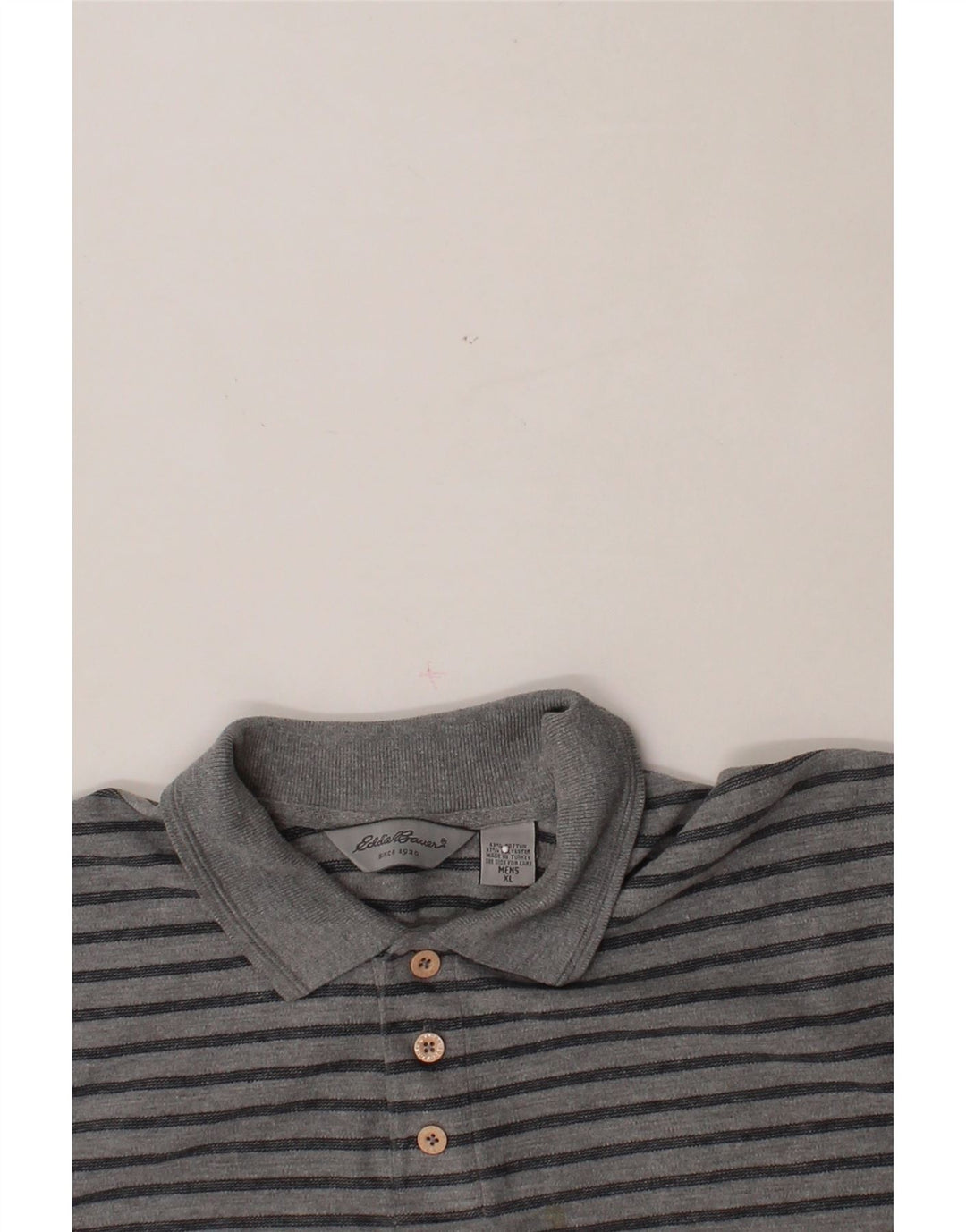 EDDIE BAUER Mens Polo Shirt XL Grey Striped Cotton Vintage Eddie Bauer and Second-Hand Eddie Bauer from Messina Hembry 