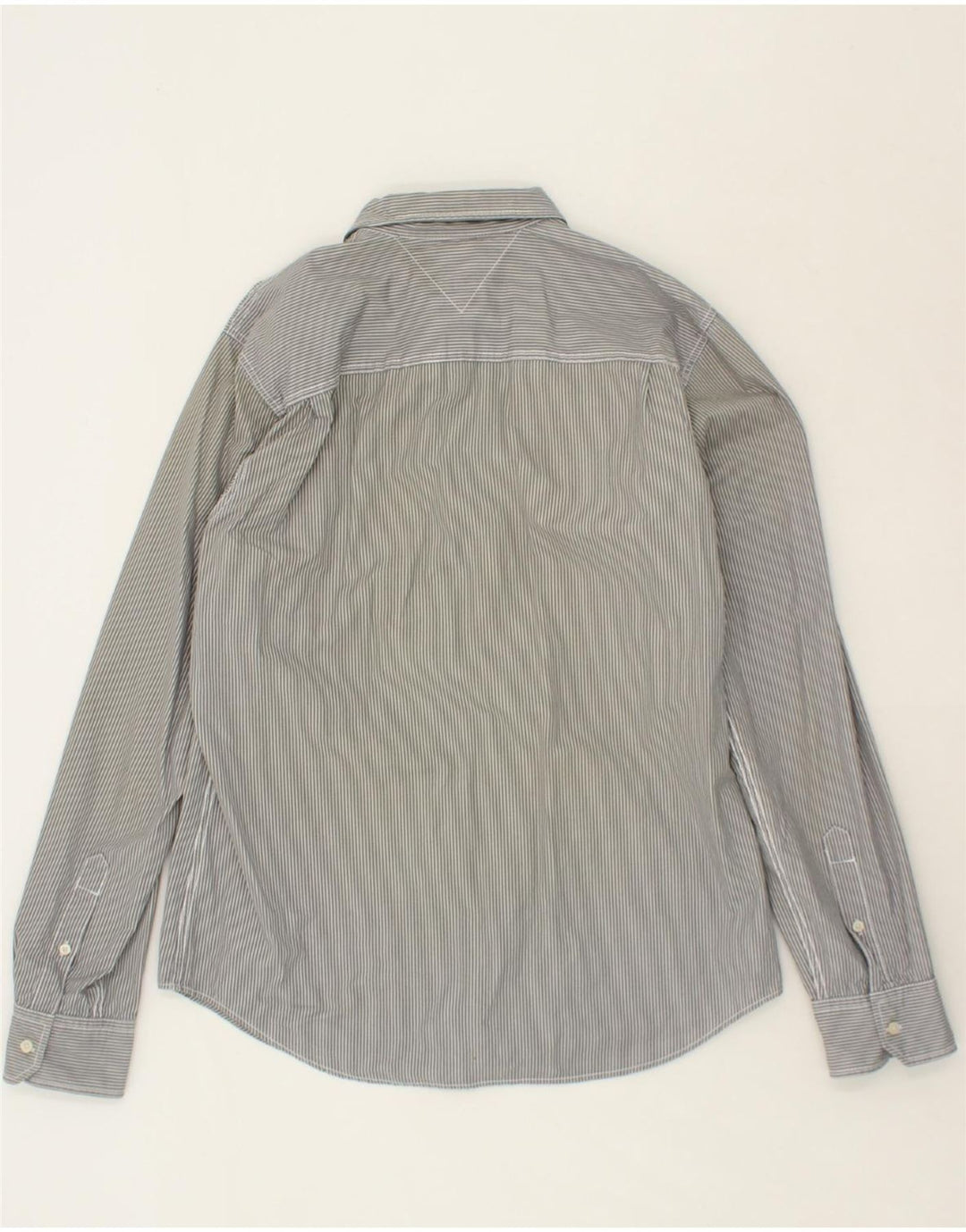 TOMMY HILFIGER Mens Shirt 2XL Grey Pinstripe Cotton Vintage Tommy Hilfiger and Second-Hand Tommy Hilfiger from Messina Hembry 