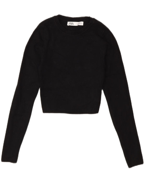 Damski sweter Zara z okrągłym dekoltem UK 8 Small Black Wiskoza