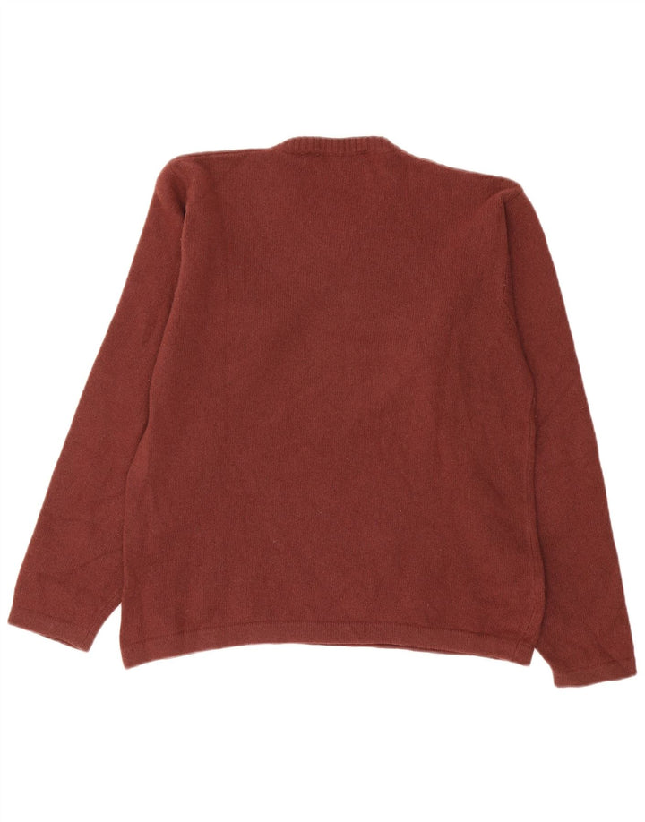 LEE Mens V-Neck Jumper Sweater Large Maroon Wool