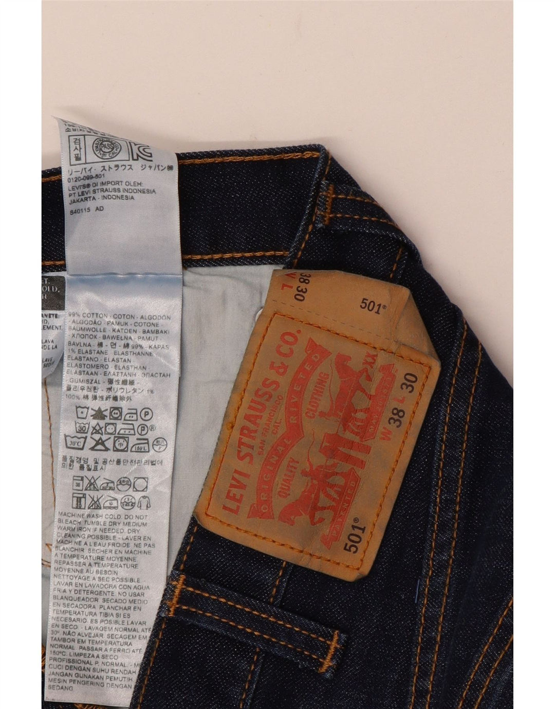 Męskie dżinsy Levi's 501 Straight W38 L26 Granatowa bawełna