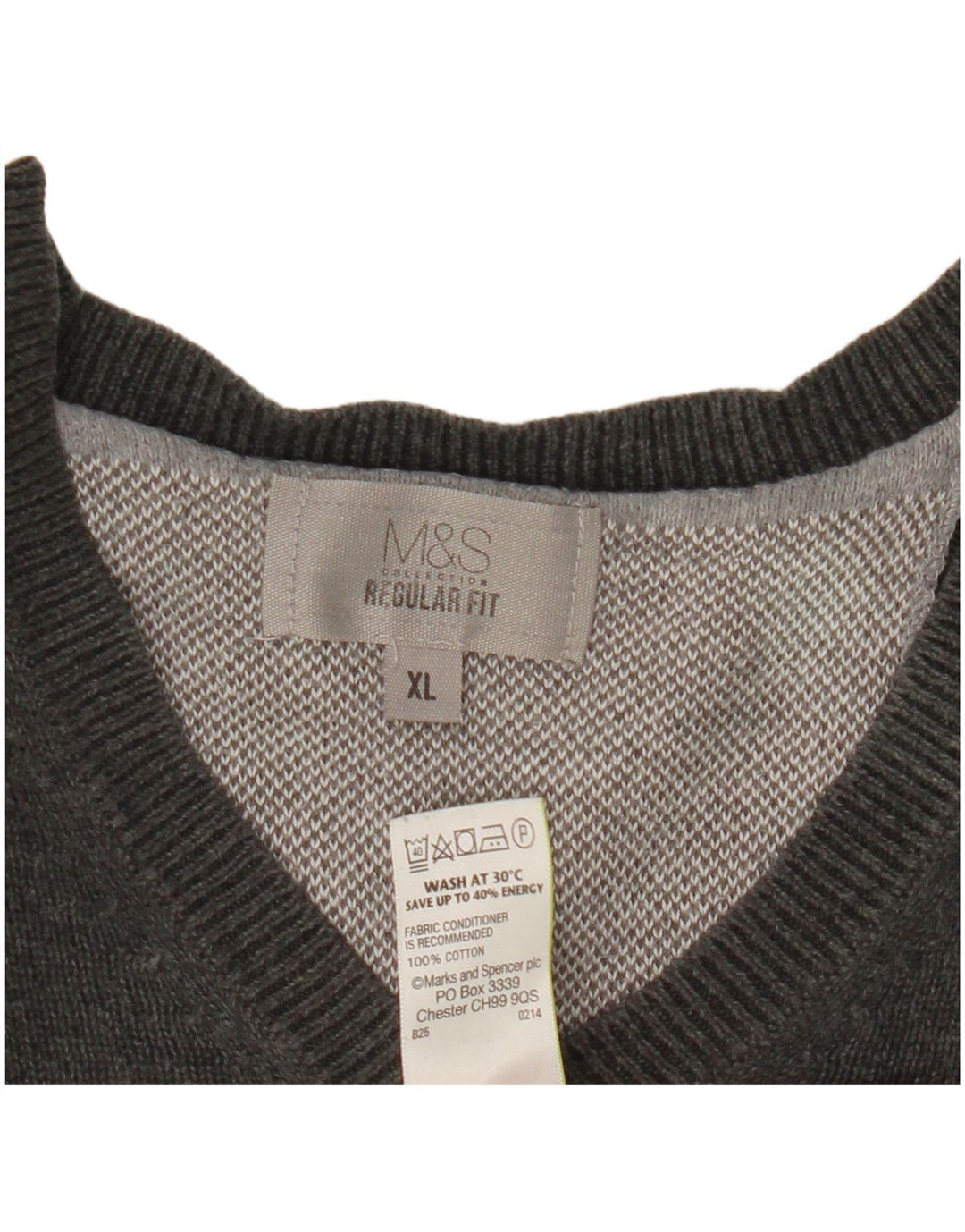 Marks & Spencer Męski sweter o regularnym kroju z dekoltem w kształcie litery V, XL, szary, bawełniany