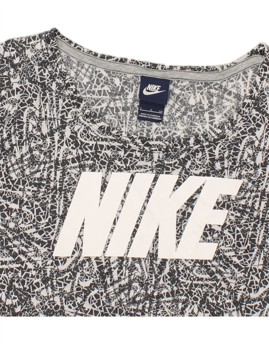 NIKE Womens Oversized Graphic T-Shirt Top UK 10 Small Black Geometric Vintage Nike and Second-Hand Nike from Messina Hembry 