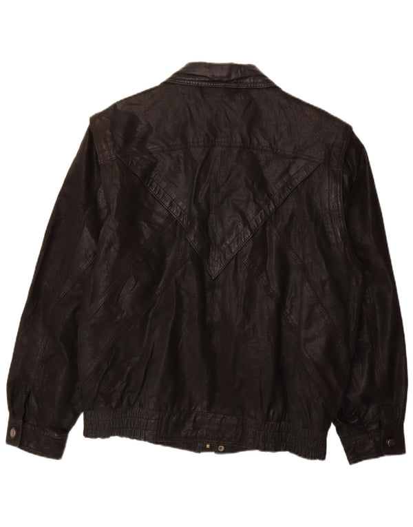 Męska kurtka skórzana VINTAGE UK 40, duża czarna skóra z blokami kolorów