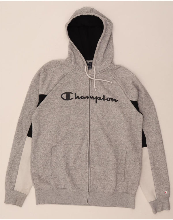 Męski sweter Champion z grafiką i zamkiem błyskawicznym, 2XL, szara bawełna z blokami kolorów