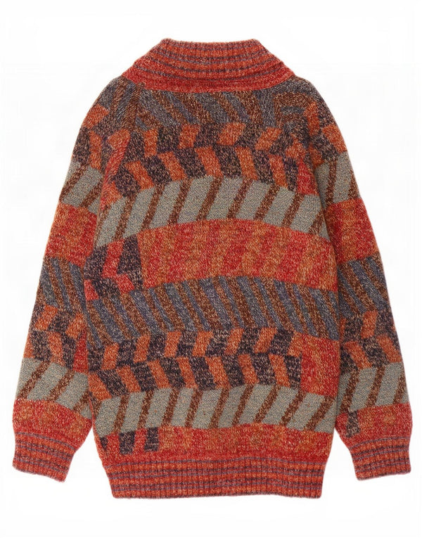Męski sweter rozpinany w stylu vintage, duży, wielobarwny, geometryczny, wełniany