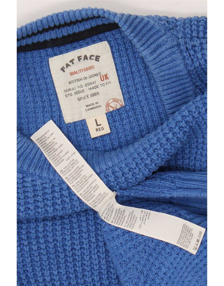 Męski sweter z okrągłym dekoltem Fat Face o regularnym kroju, duży, niebieski, bawełniany