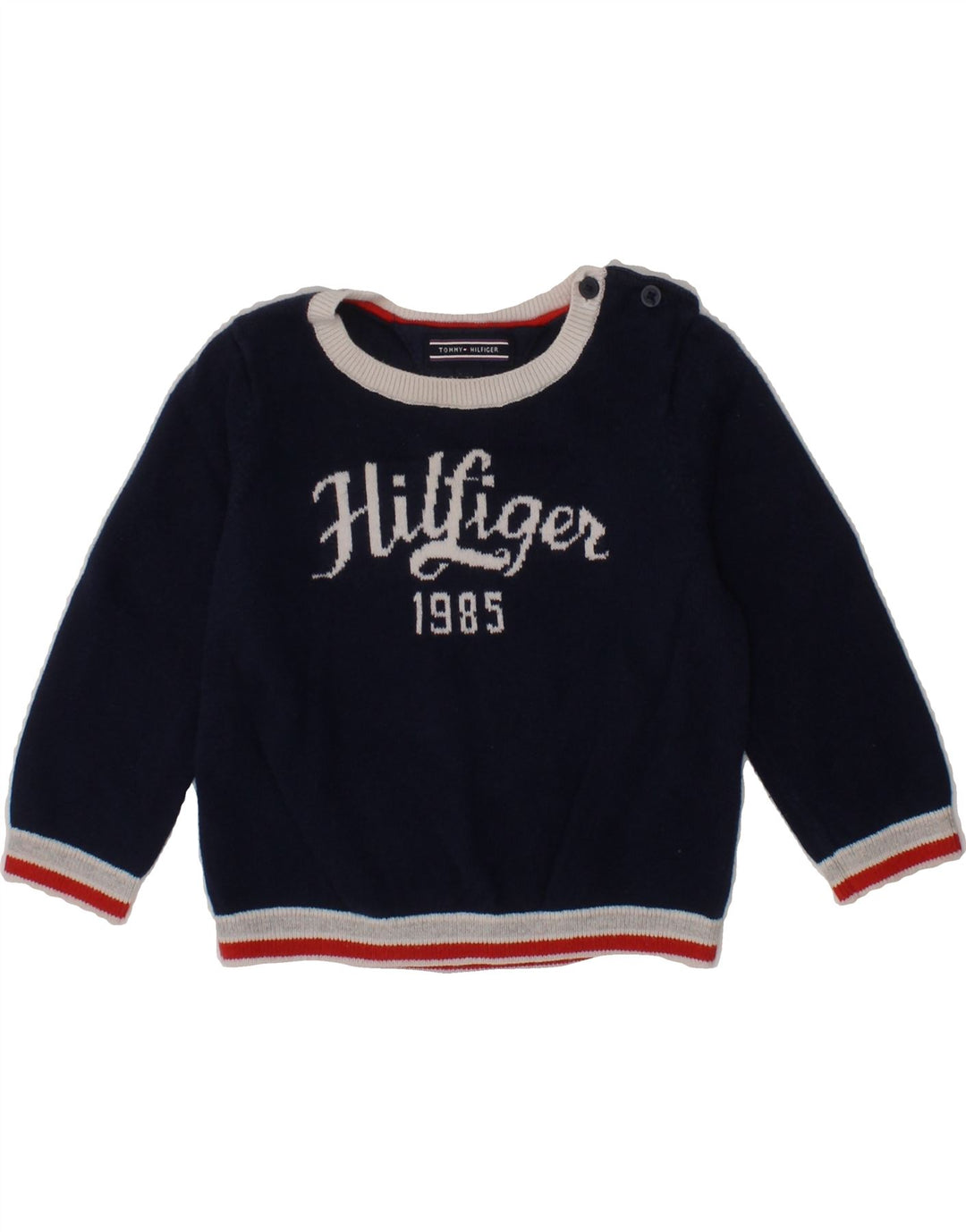 TOMMY HILFIGER Baby Boys Graphic Sweatshirt Jumper 6-9 Months Navy Blue Vintage Tommy Hilfiger and Second-Hand Tommy Hilfiger from Messina Hembry 