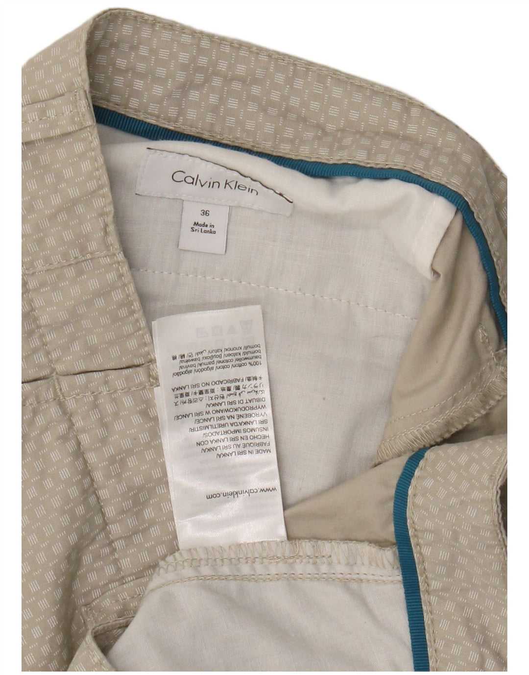Męskie spodenki Chino Calvin Klein W36, duże, bawełniane w beżową kratę
