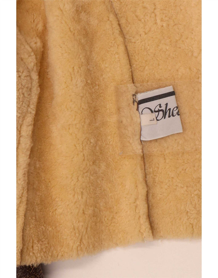 Vintage damska kurtka Shearling Crop UK 14, duża brązowa kurtka Shearling