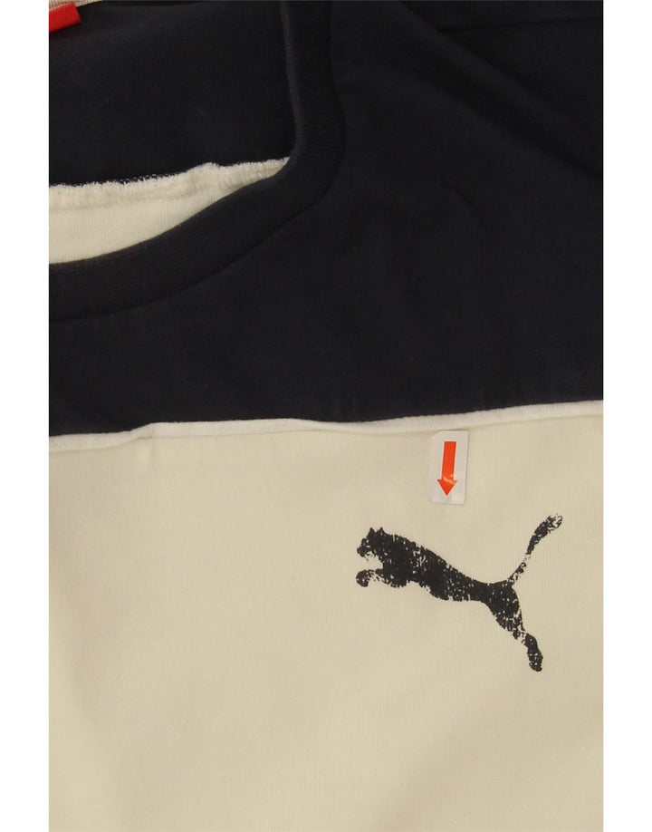 Męska koszulka Puma z długim rękawem, duża, złamanej bieli, bawełniana w bloki kolorów