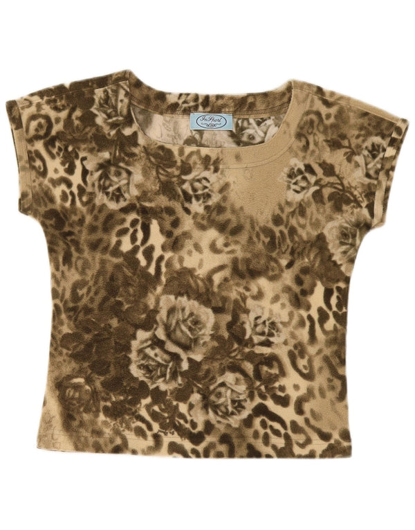 Damska koszulka z grafiką w stylu vintage Top UK 12 Medium Khaki, kwiatowy poliester
