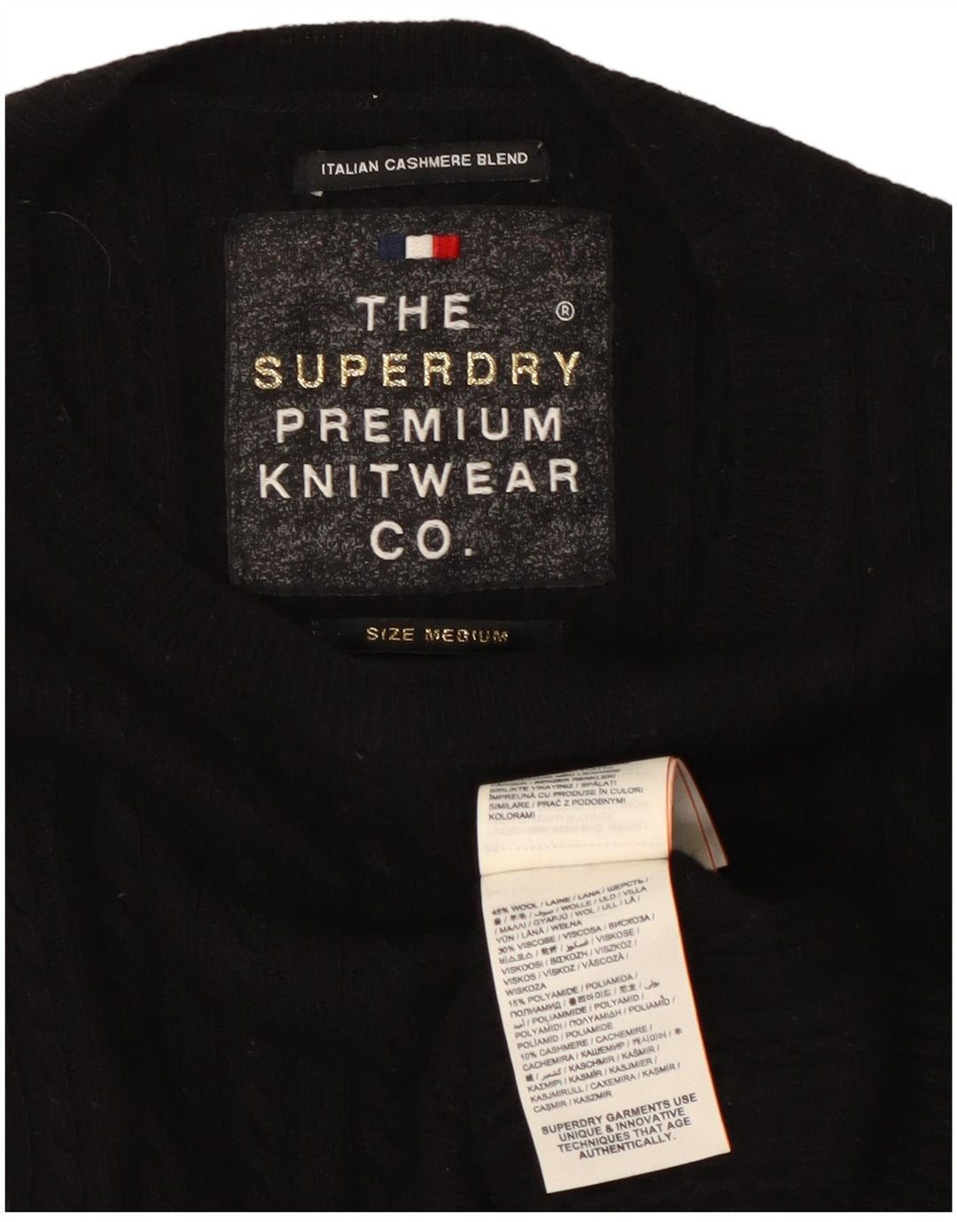 SUPERDRY Damski sweter z okrągłym dekoltem UK 12, średnia czarna wełna