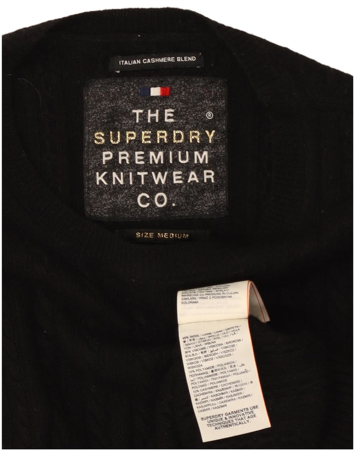 SUPERDRY Damski sweter z okrągłym dekoltem UK 12, średnia czarna wełna