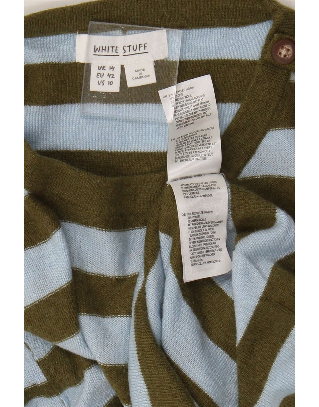 Damski sweter z okrągłym dekoltem White Stuff UK 14, duży nylon w niebieskie paski