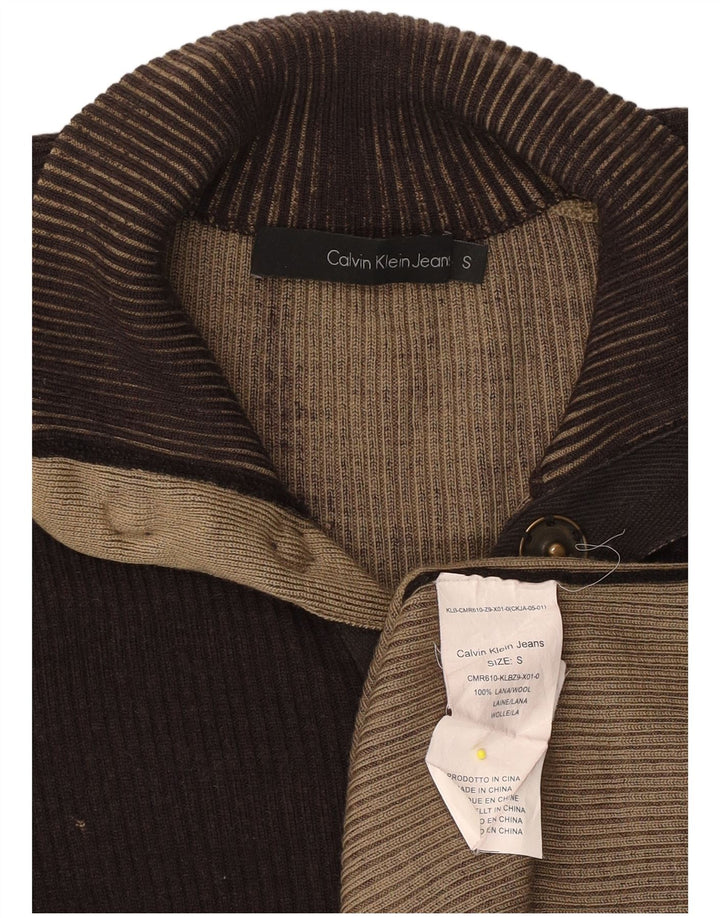 CALVIN KLEIN JEANS Damski sweter zapinany na guziki, UK 10, mały, brązowy