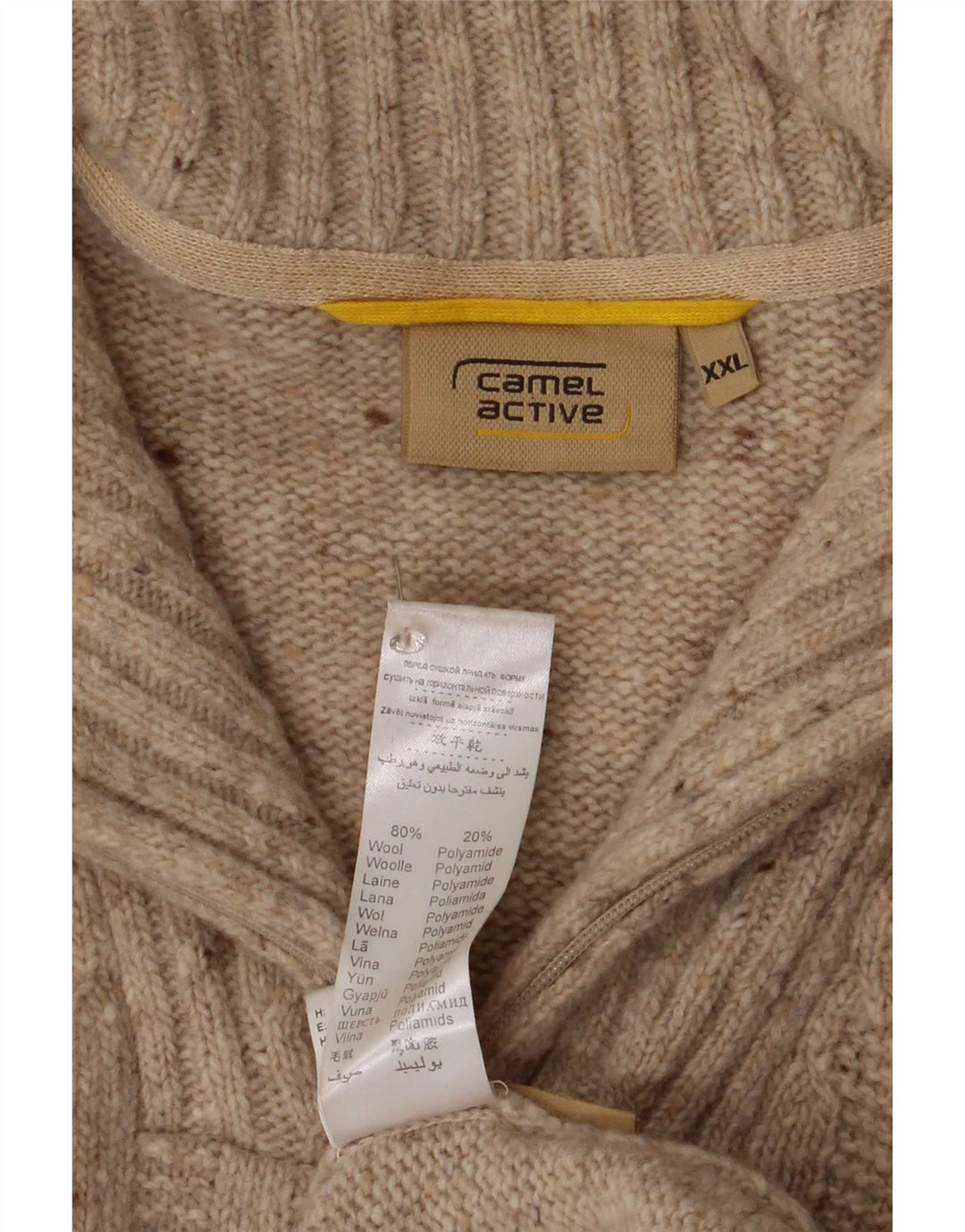 Camel Active Męski sweter z zamkiem błyskawicznym 2XL Beżowa wełna z plamkami