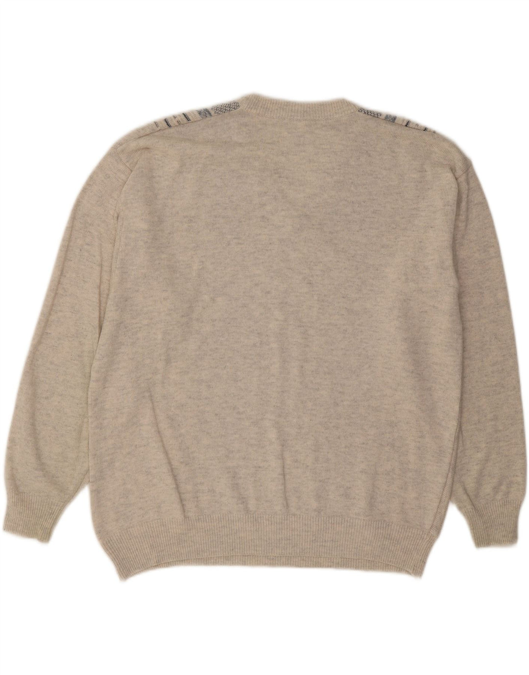 FAIRBANKS Mens V-Neck Jumper Sweater Large Grey Striped Vintage Fairbanks and Second-Hand Fairbanks from Messina Hembry 