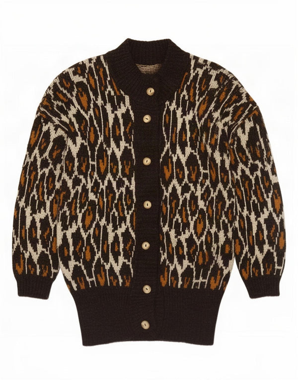 Sweter damski w stylu vintage z długim rękawem UK 18 XL Brązowy nadruk zwierzęcy Retro