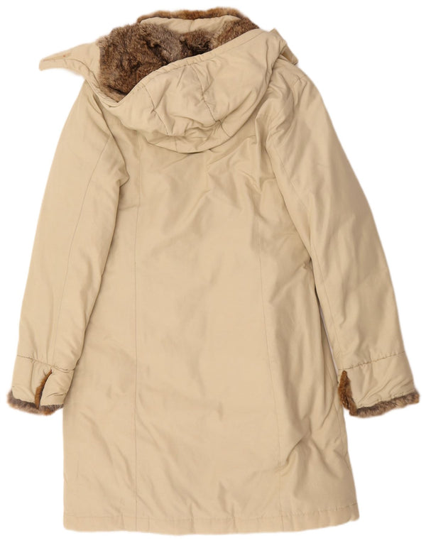 Damski ocieplany płaszcz z kapturem Woolrich UK 12, średni beż, bawełna