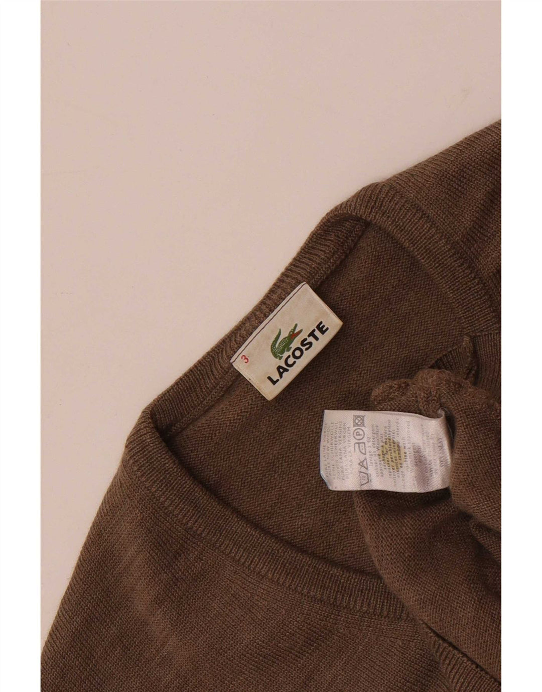 Lacoste Męski sweter z dekoltem w kształcie litery V, rozmiar 3, mały, brązowy, nowa wełna
