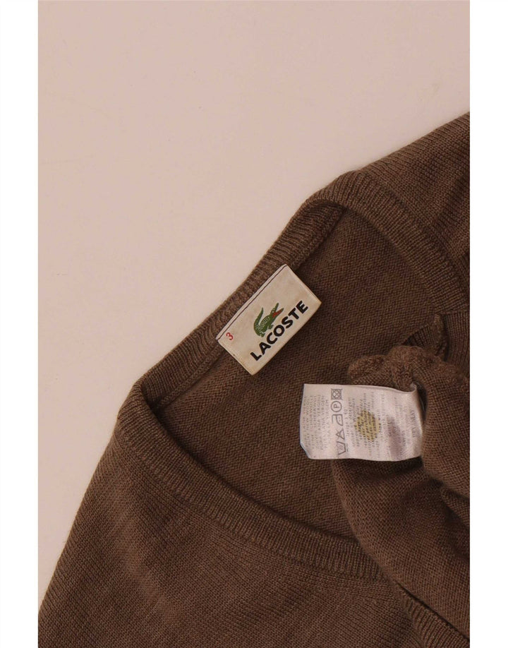 Lacoste Męski sweter z dekoltem w kształcie litery V, rozmiar 3, mały, brązowy, nowa wełna
