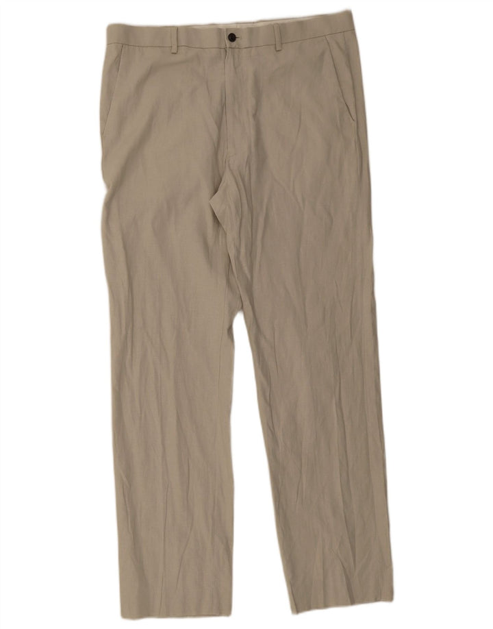 Męskie spodnie chino o regularnym kroju Marks & Spencer W36 L33 Beżowy len
