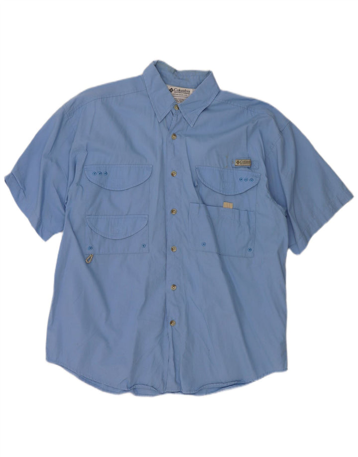 COLUMBIA Mens Short Sleeve Shirt Small Blue Polyester