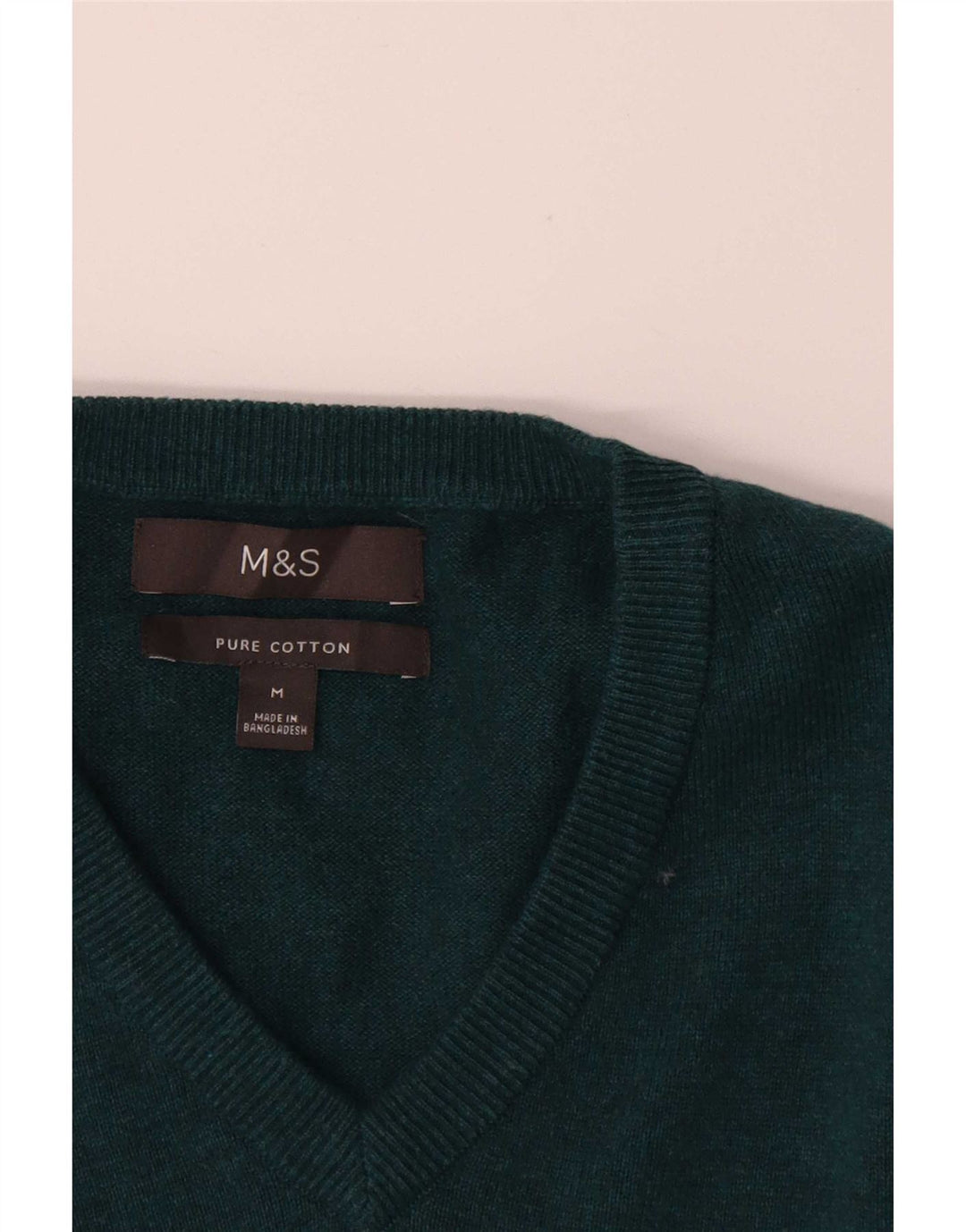 Marks & Spencer Męski sweter z dekoltem w kształcie litery V, średnio zielony, bawełniany