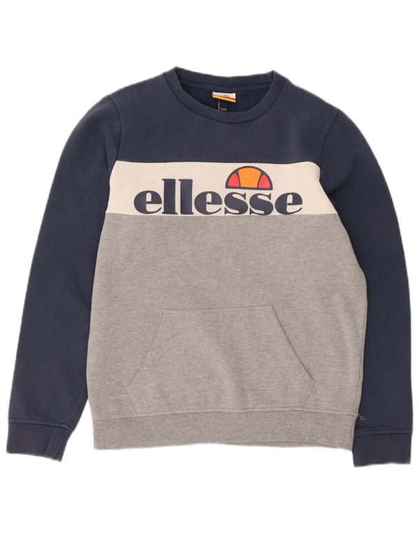 Ellesse Boys Graphic Hoodie Jumper 13-14 Years Navy Blue Colourblock Cotton