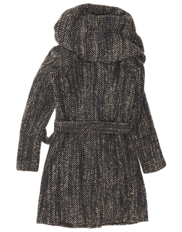 Zara Womens Overcoat UK 6 XS Grey Herringbone Polyester