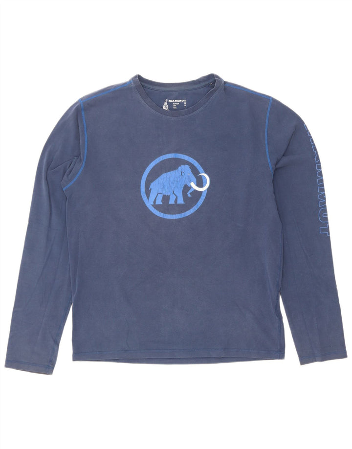 Męski graficzny top Mammut z długim rękawem, średnioniebieski, bawełniany