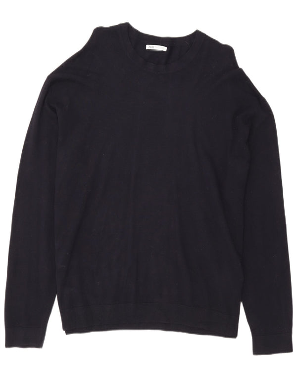 Męski sweter z okrągłym dekoltem Zara XL, granatowa wiskoza
