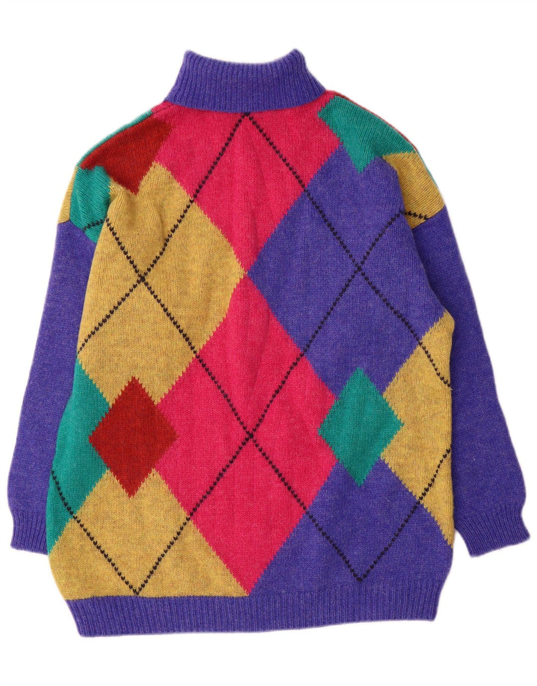 Damski sweter z golfem Benetton UK 16, duży, wielokolorowy