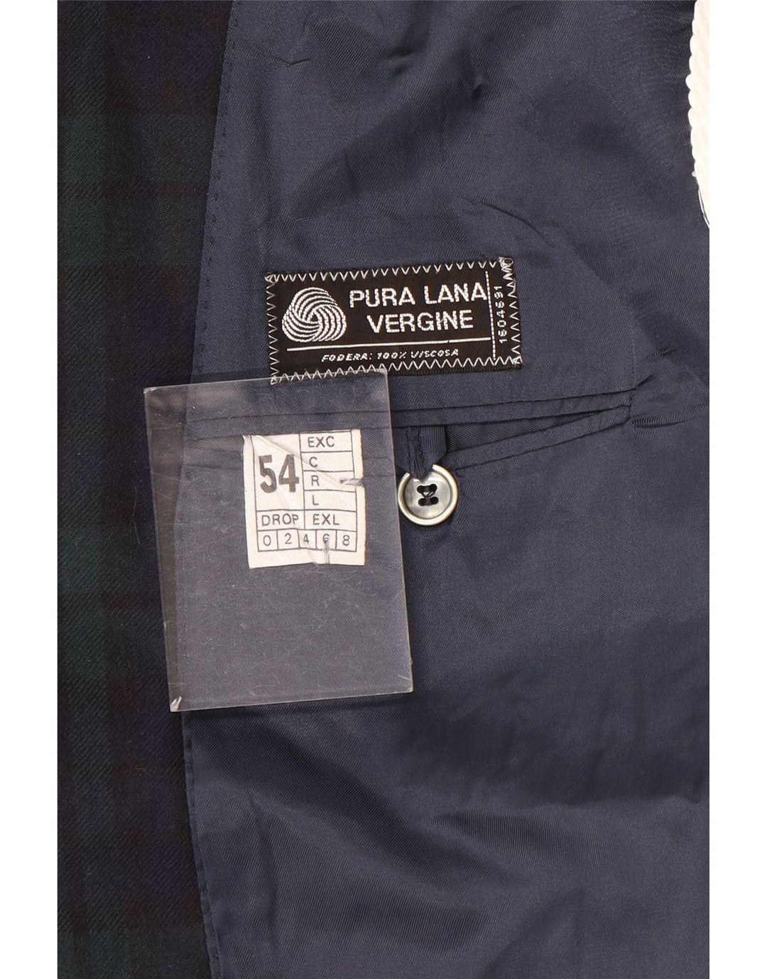 Vintage męska marynarka zapinana na 2 guziki IT 54 2XL granatowa wełniana krata