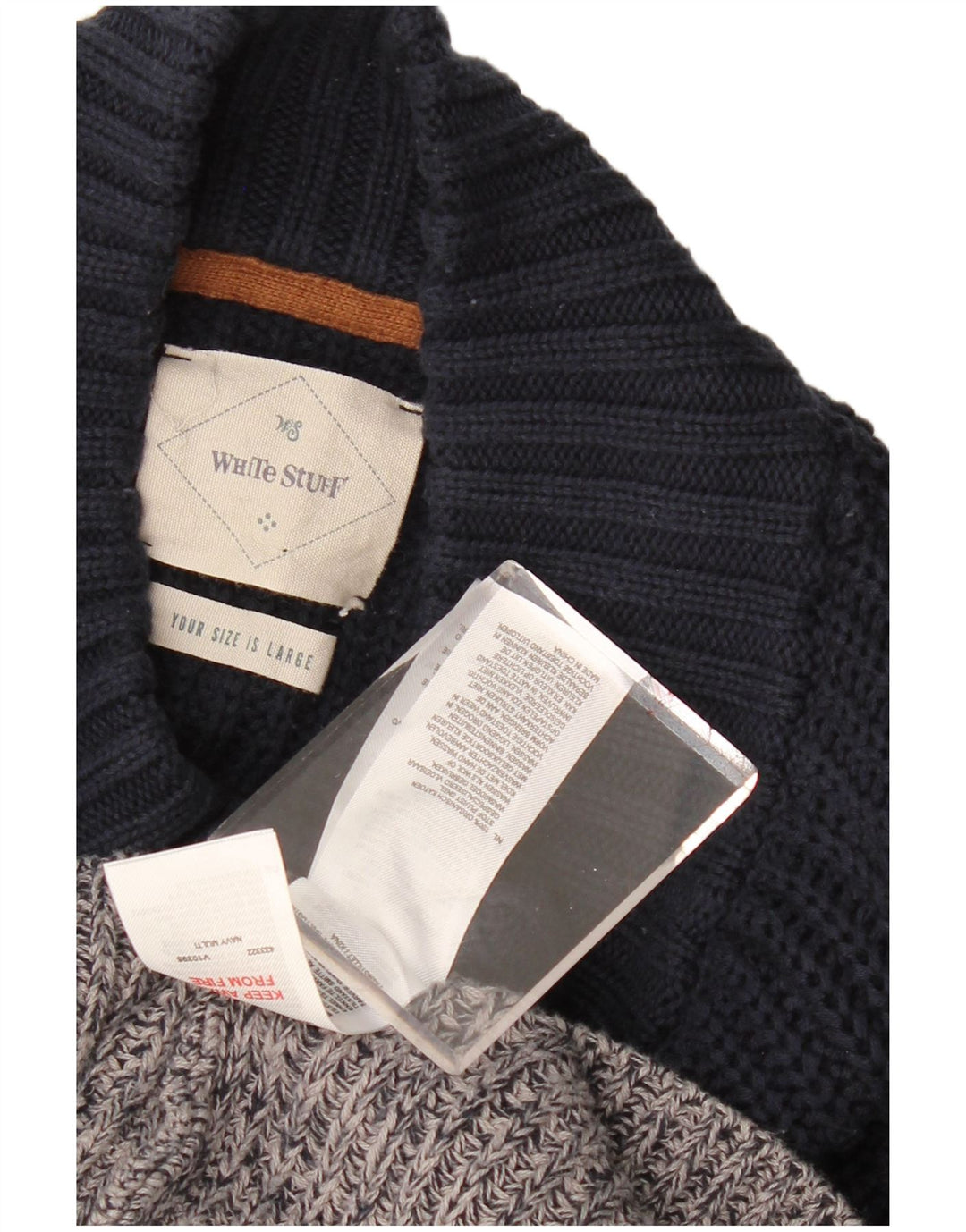 WHITE STUFF Damski sweter zapinany na guziki UK 16, duży, szary, z blokami kolorów