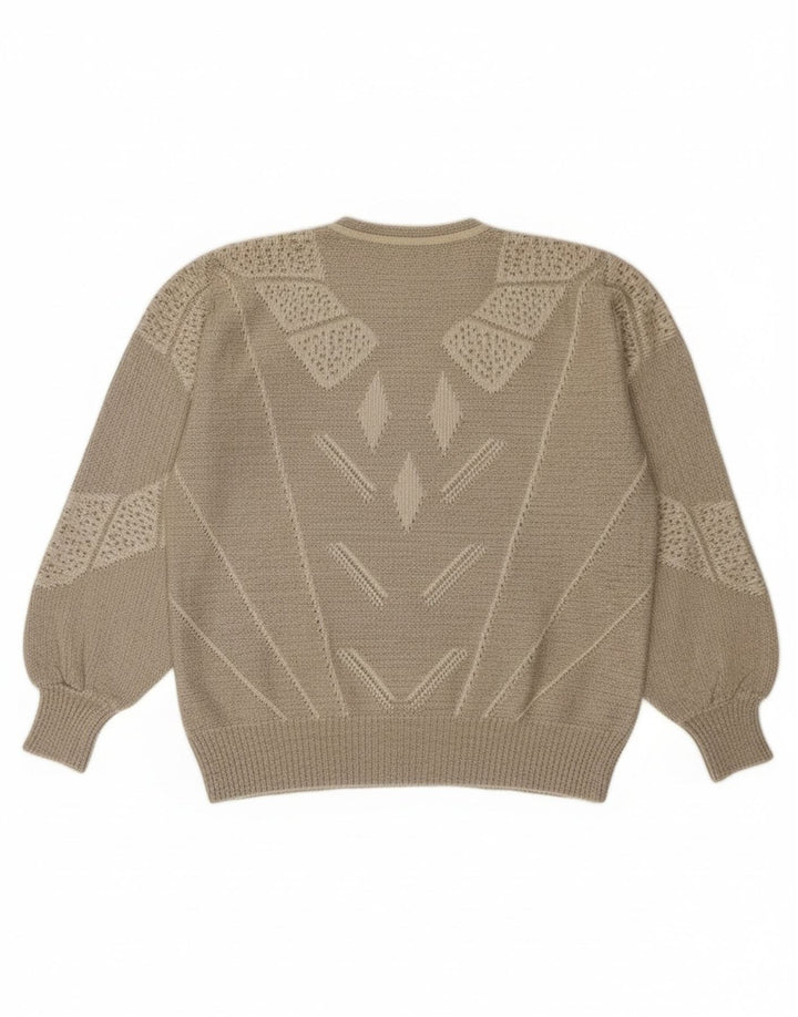 Sweter damski w stylu vintage, zapinany na guziki, UK 14, duży, szary, geometryczny