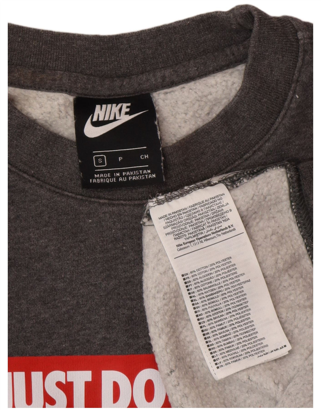 Męski sweter z grafiką Nike, mały, szary, bawełniany