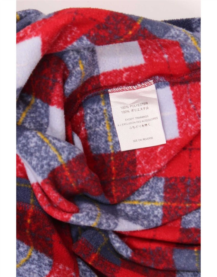 Vintage męski sweter polarowy z zamkiem błyskawicznym, poliester w czerwoną kratę