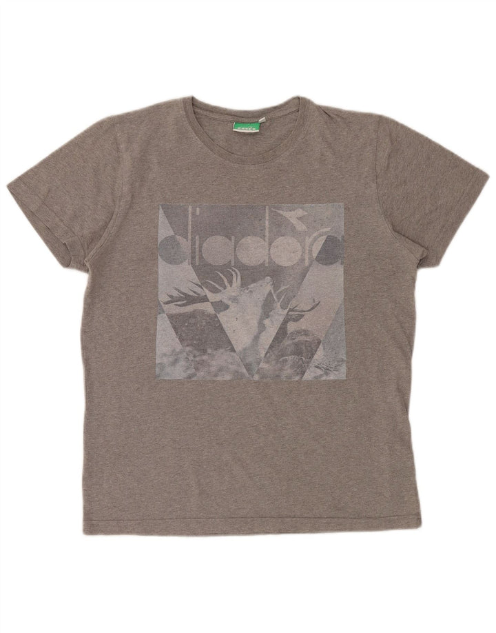 Męski T-shirt z grafiką Diadora, duży, szary, bawełniany